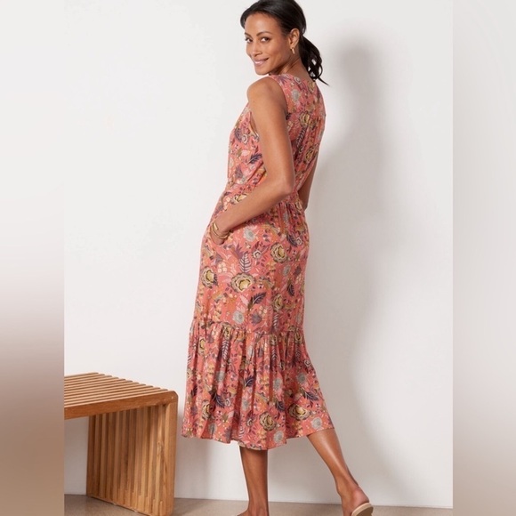 Evereve Brielle Sleeveless Floral Midi Dress in Coral Sz M - Picture 4 of 13